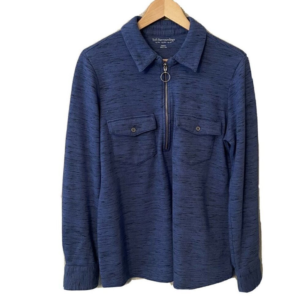 Soft Surroundings Blue Pullover Quarter Zip
